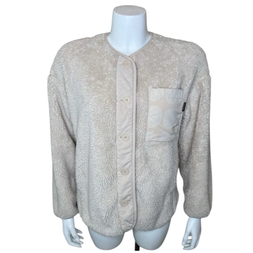 Uniqlo x Marimekko Sherpa Fleece Cardigan Jacket S Button Ivory Beige